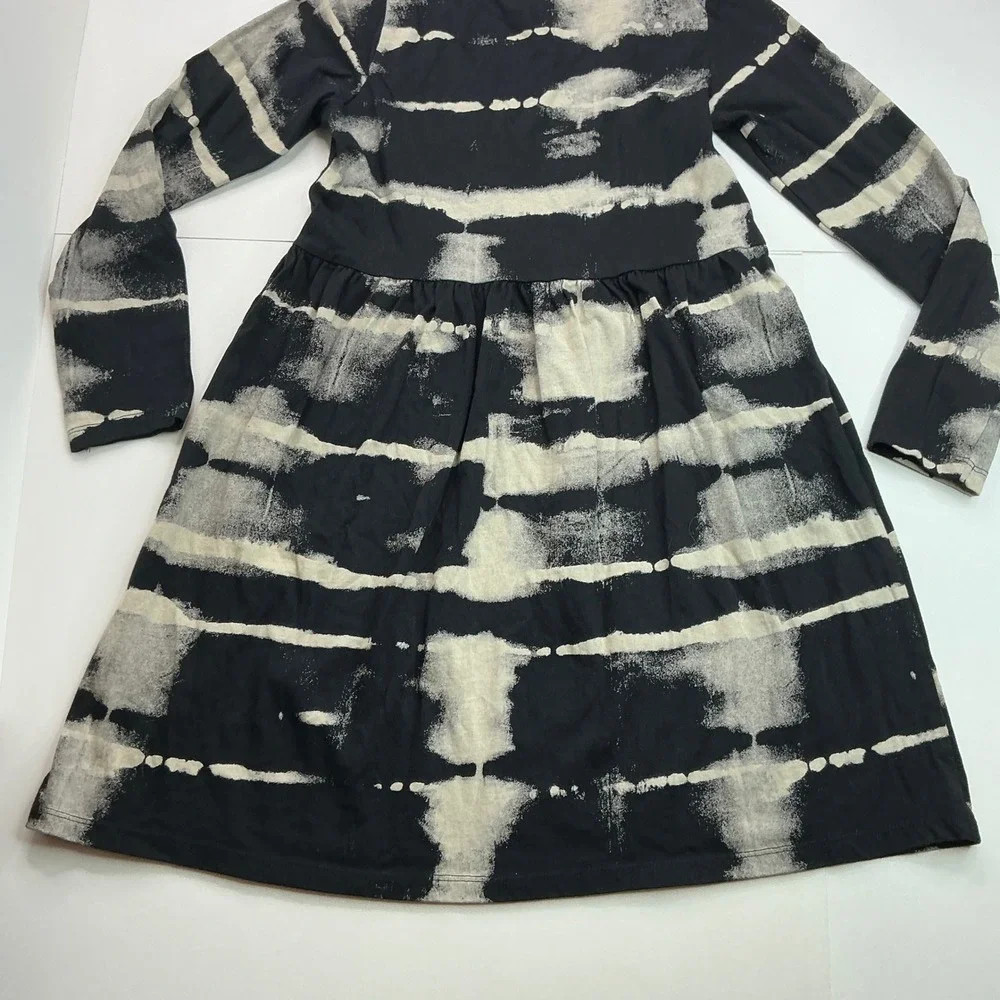 H&M Black Acid Wash Stripe Dress Kids Size 8/10 Long Sleeve Cotton Skater